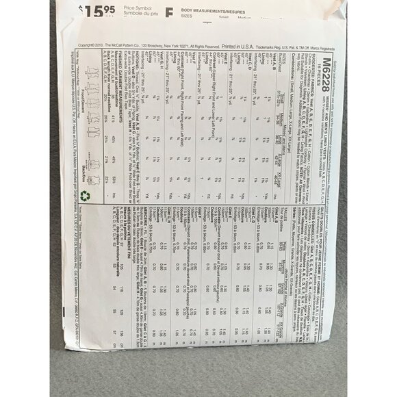 McCalls M6228 Vest Sewing Pattern Size XL Unisex Multiple Design Options uncut - Picture 2 of 2